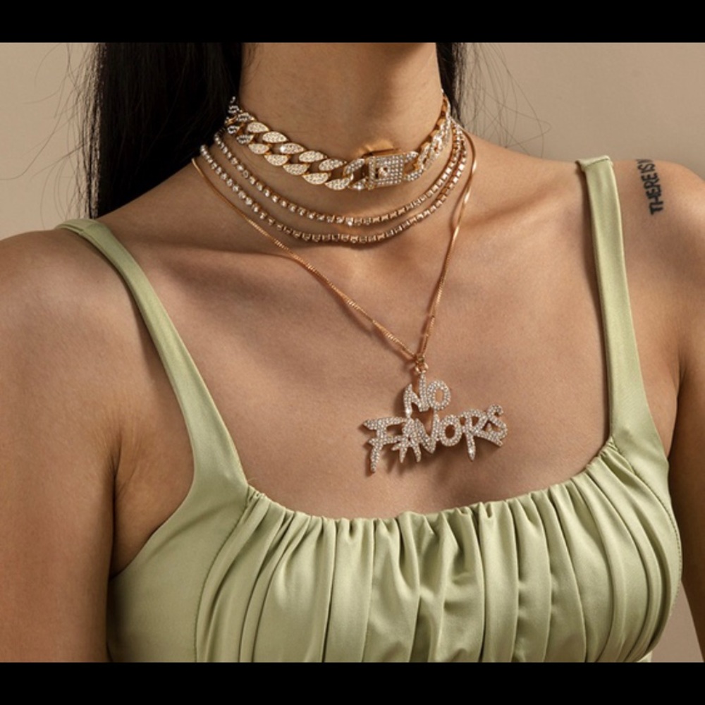 GOLD NO FAVORS Diamond Necklace SET - Picture 3 of 4